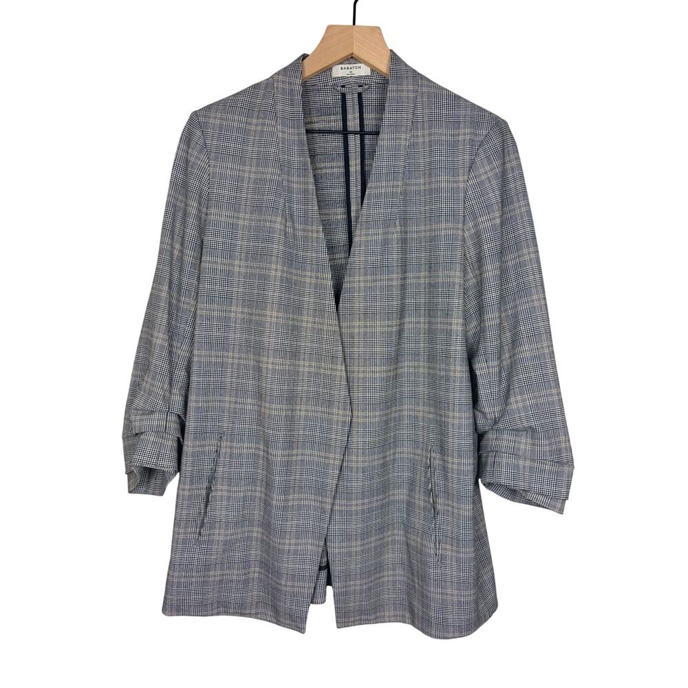 Aritzia Babaton Power Blazer Size 10 Gray Glen Plaid Ruched Sleeve